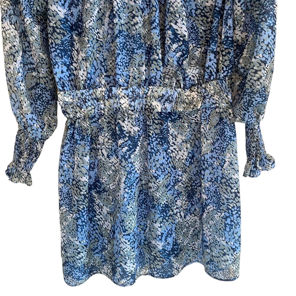 Ramy Brook Brinley Printed Tassel Tie Long Sleeve Mini Dress Navy Blue Size M - Picture 6 of 9